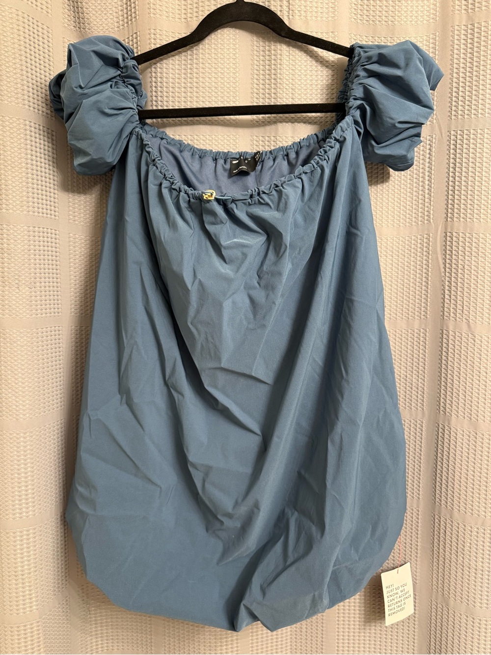 ASOS Dusty Blue Off-Shoulder Puff Sleeve Mini Dress